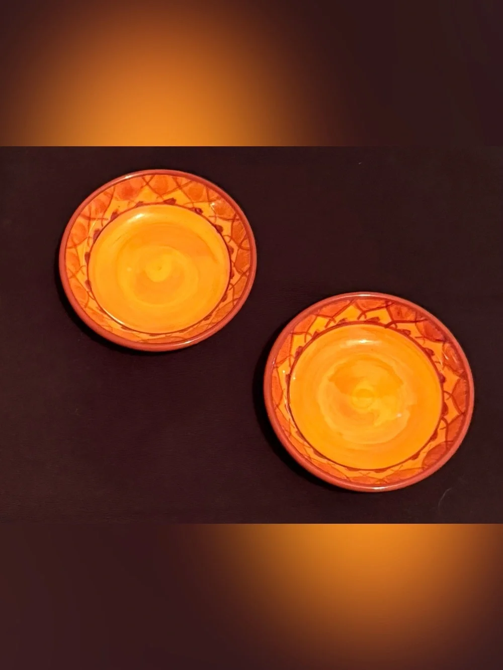 2 Karistan individual dip dish, hand-painted earthenware 4”